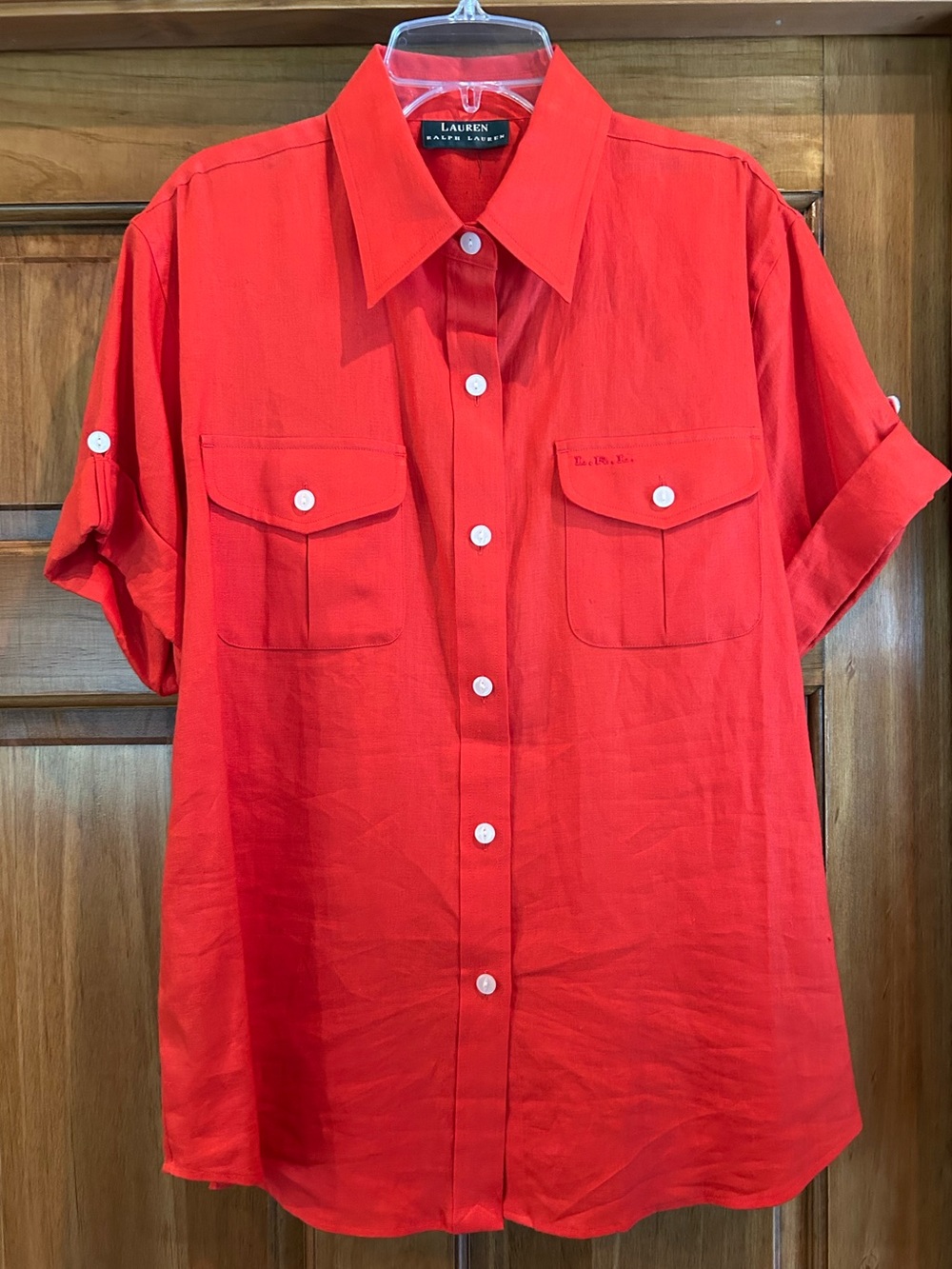 Lauren Ralph Lauren Bright Deep Orange Short-Sleeve Button-Front Shirt